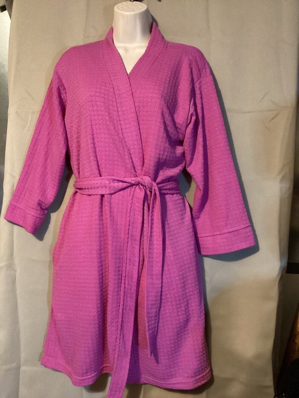 You Are Gorgeous Pink Bathrobe SZ M Waffle Print With Pockets Above Knee
